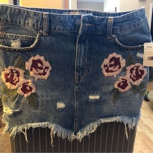 Free people embroidered denim mini skirt